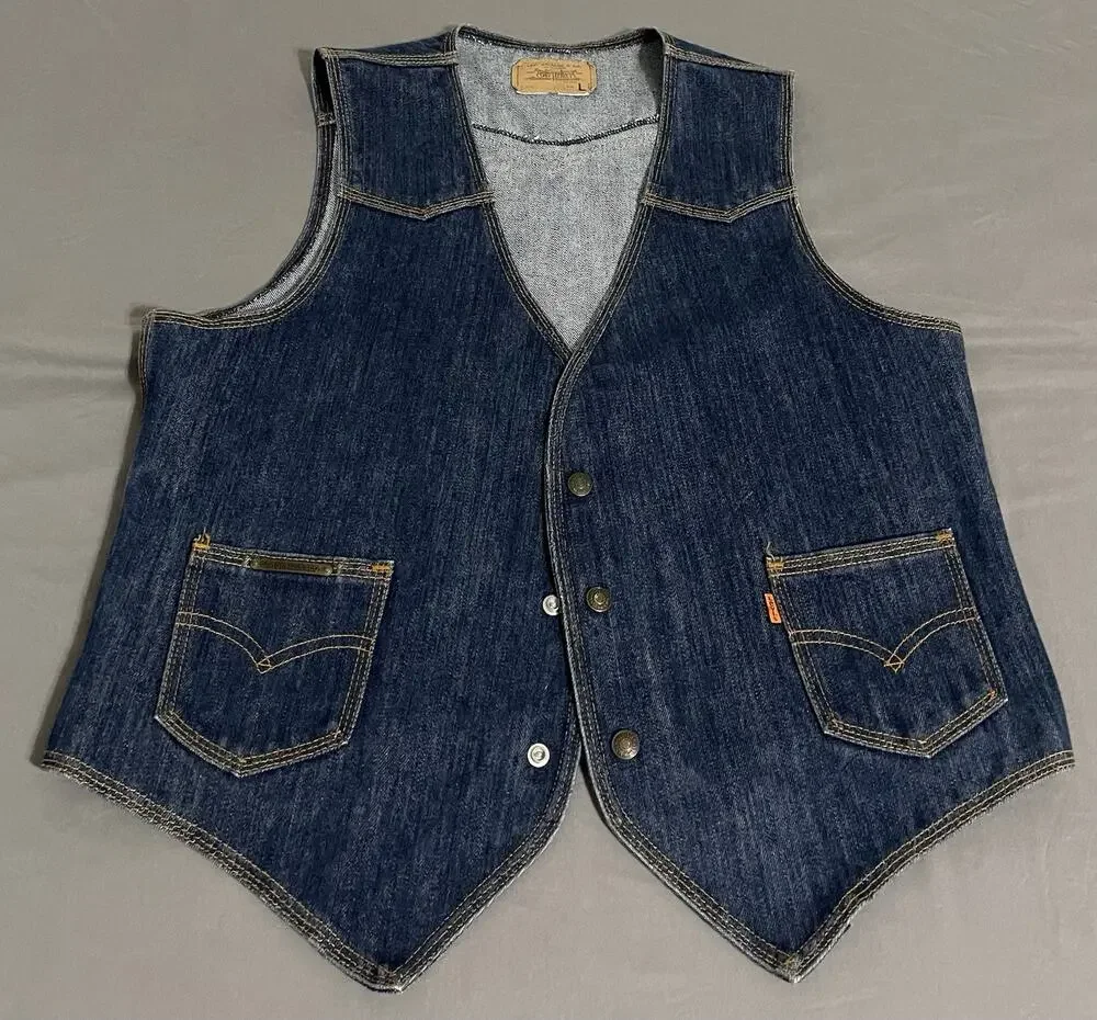 Vintage 70s Levi’s 60506-0216 Orange Tab Denim Vest Men’s Large USA Western